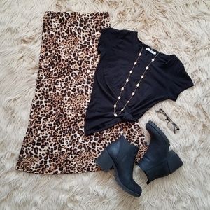 Cats Meow Leopard Print Midi Skirt